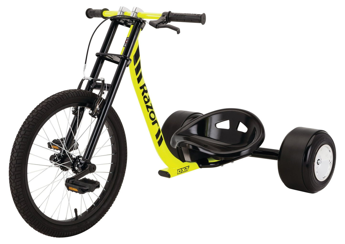 Razor DXT Drift Trike - Black/Yellow Steel Frame, 3-Wheeled Ride on Tricycle for Teens and Adults