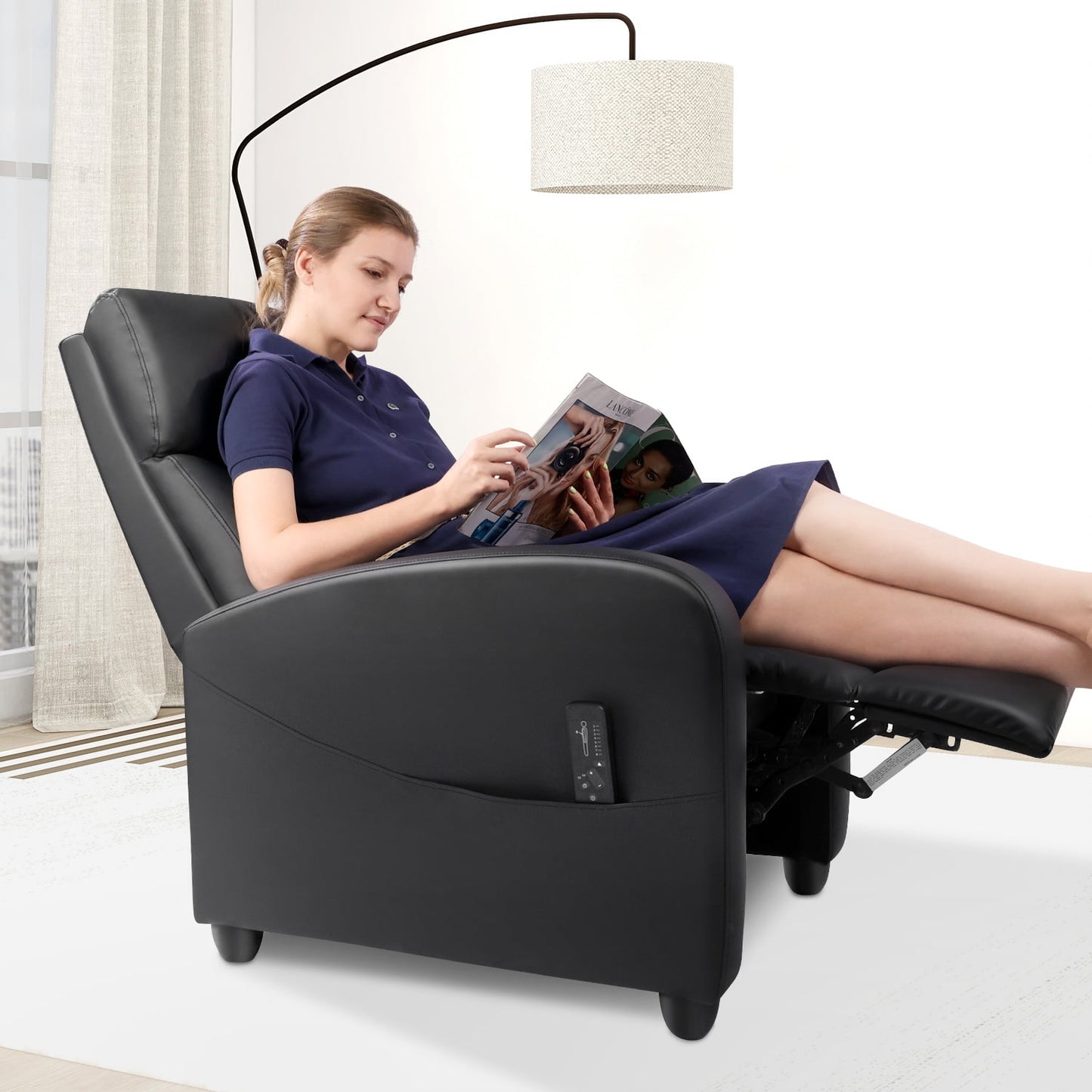 CONCETTA Massage Recliner Chair for Adults, Adjustable Home Theater Seating with Lumbar Support, Small Recliners for Small Spaces, Dark Grey