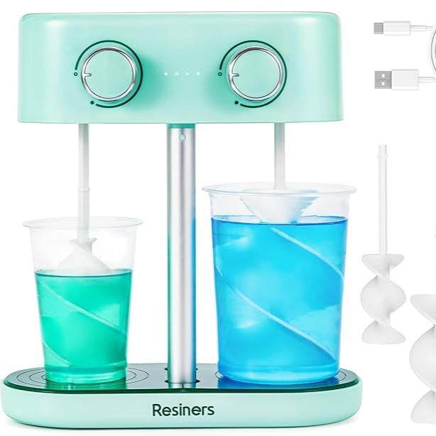 Resiners Dual-Head Resin Mixer(Silicone paddles), Rechargeable Epoxy Mixer Portable Mixing Machine Multifunction Household Appliances