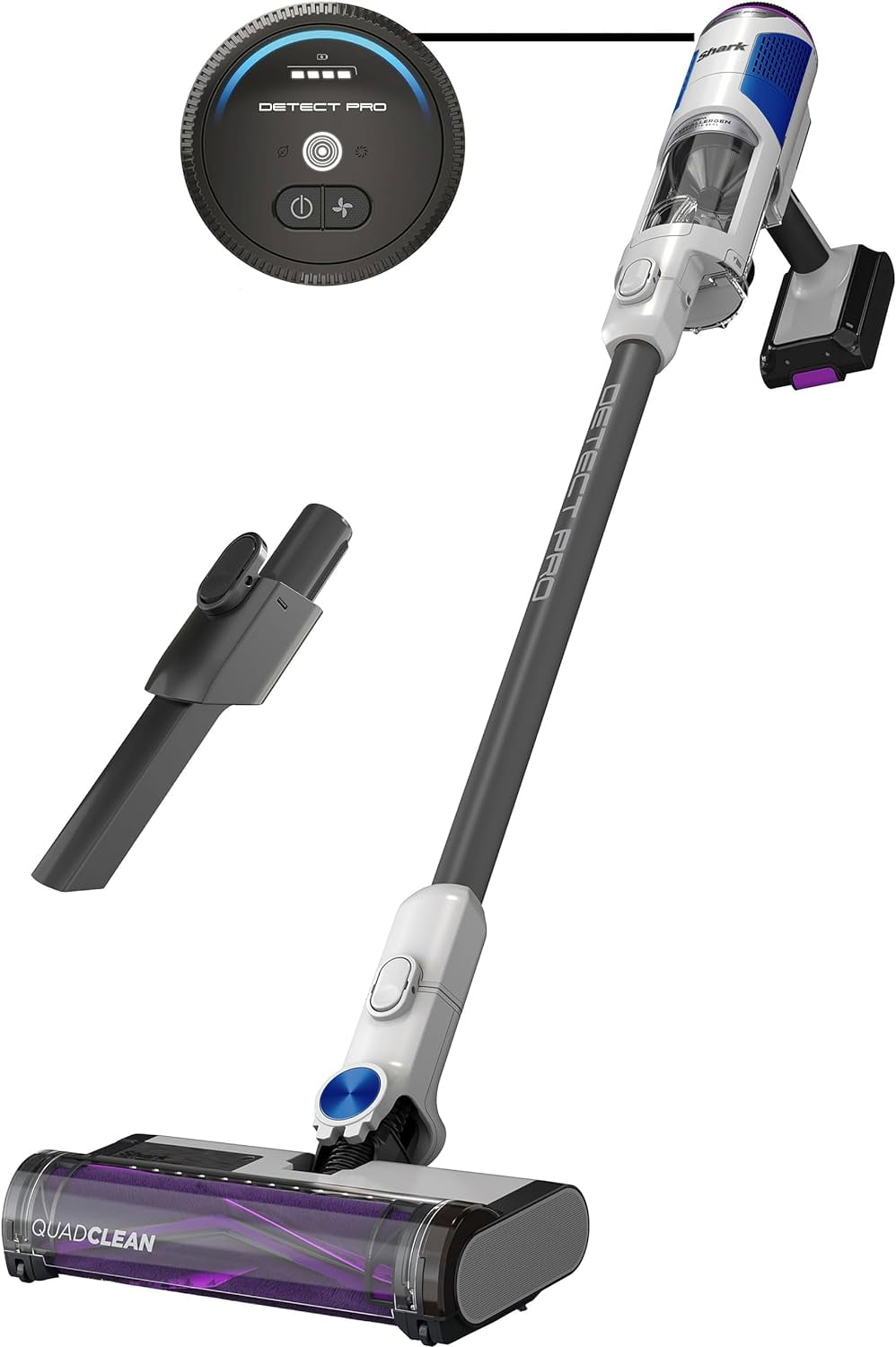 Restored Shark R-IW1615QBL Detect Pro Cordless HEPA QuadClean Multi-Surface Stick Vacuum, Dark Grey/Blue - Refurbished