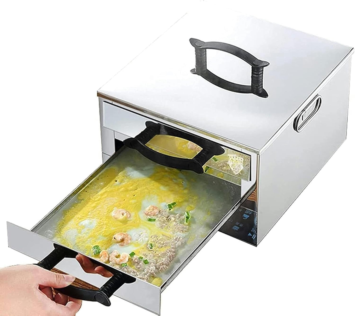 Rice steamer, Kitchen Food Cookware, 2-Layer Rice Noodle Rolls Machine with 3 Stainless Steel Trays, for Commercial Or Home Use