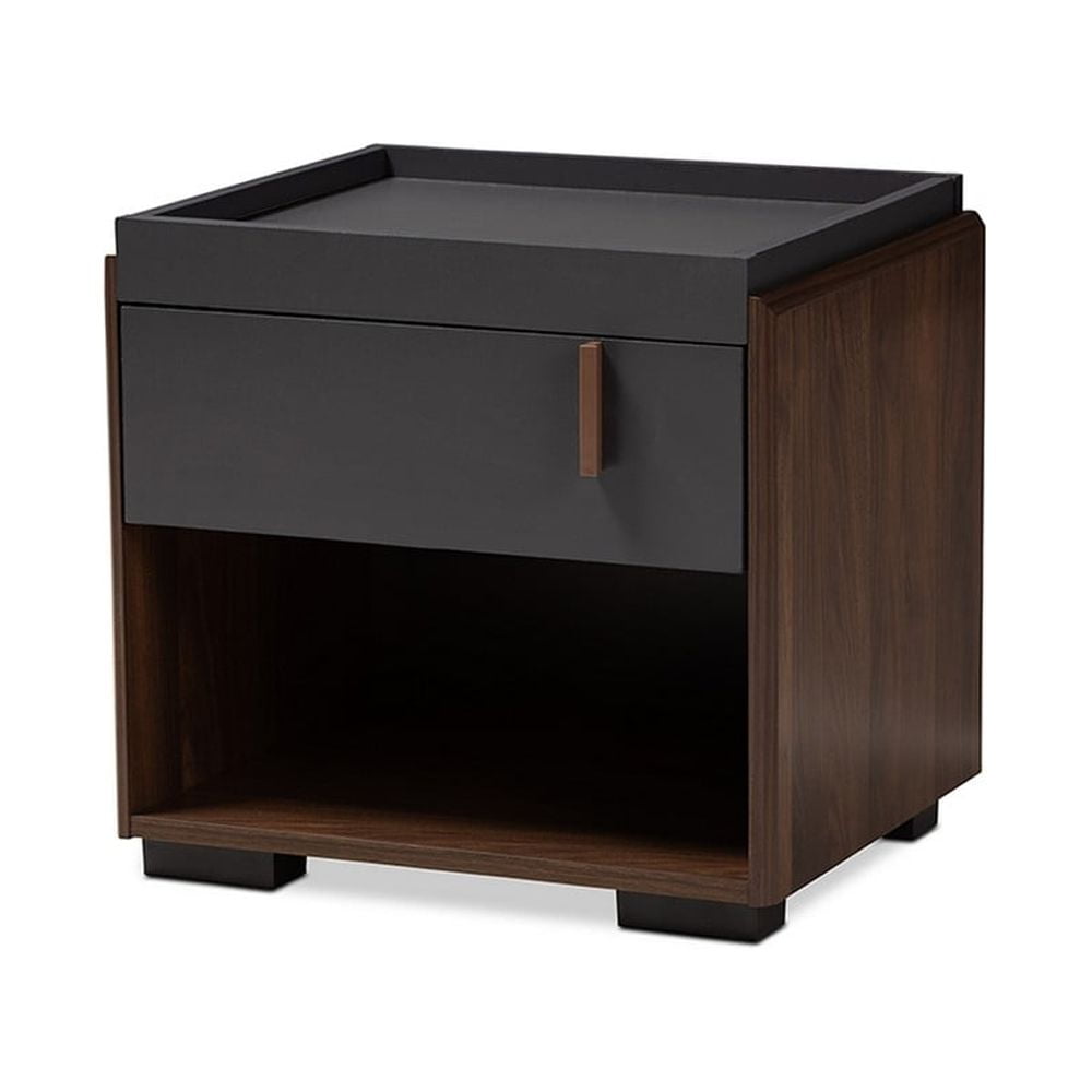 Baxton Studio Rikke Two-tone 1-Drawer Wood Nightstand in Gray and Walnut