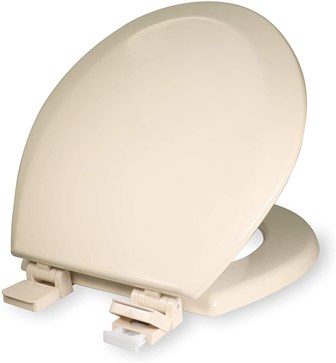 Round Molded Wood Toilet Seat ∙ Easy Remove ∙ Adjustable Hinge, Bone