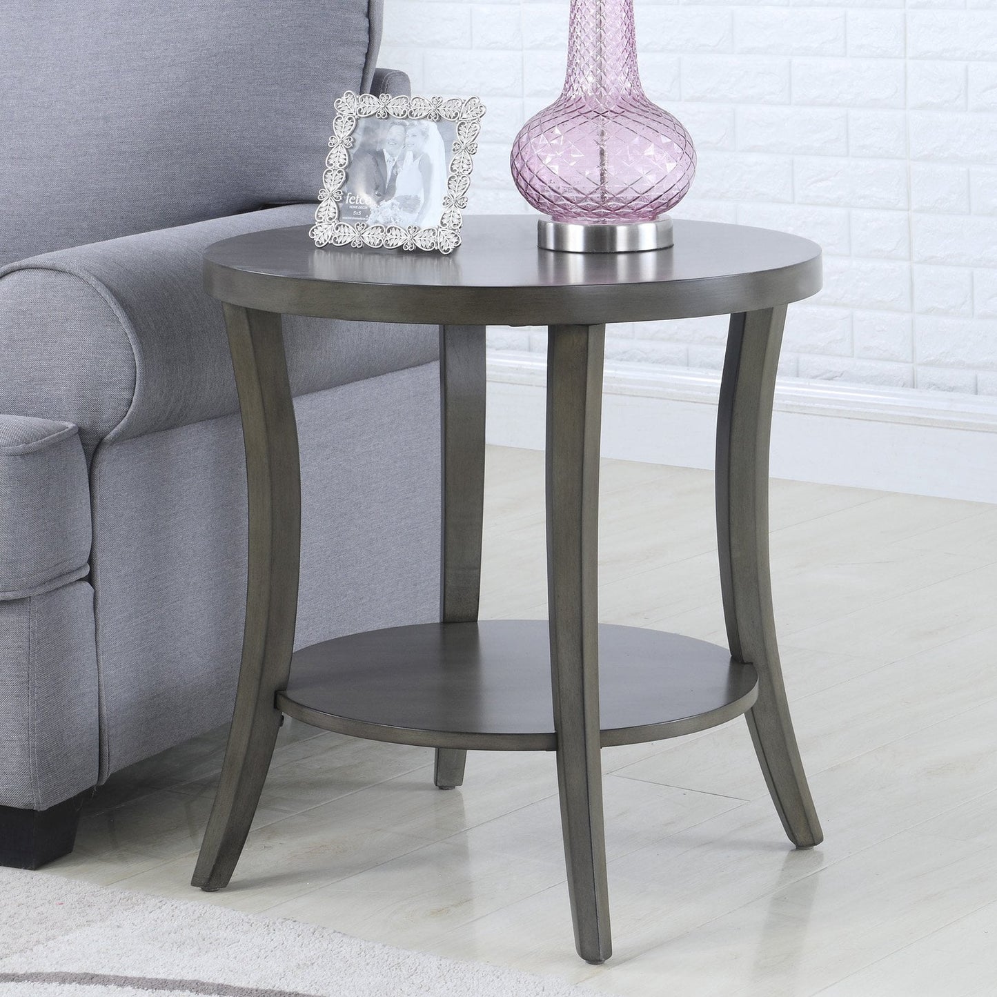 Roundhill Furniture Perth Mesa Auxiliar Contemporánea Ovalada con Repisas, Gris