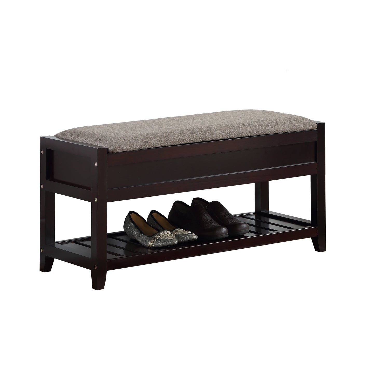 Roundhill Furniture Rouen Espresso Seating Bench with Shoe Storage