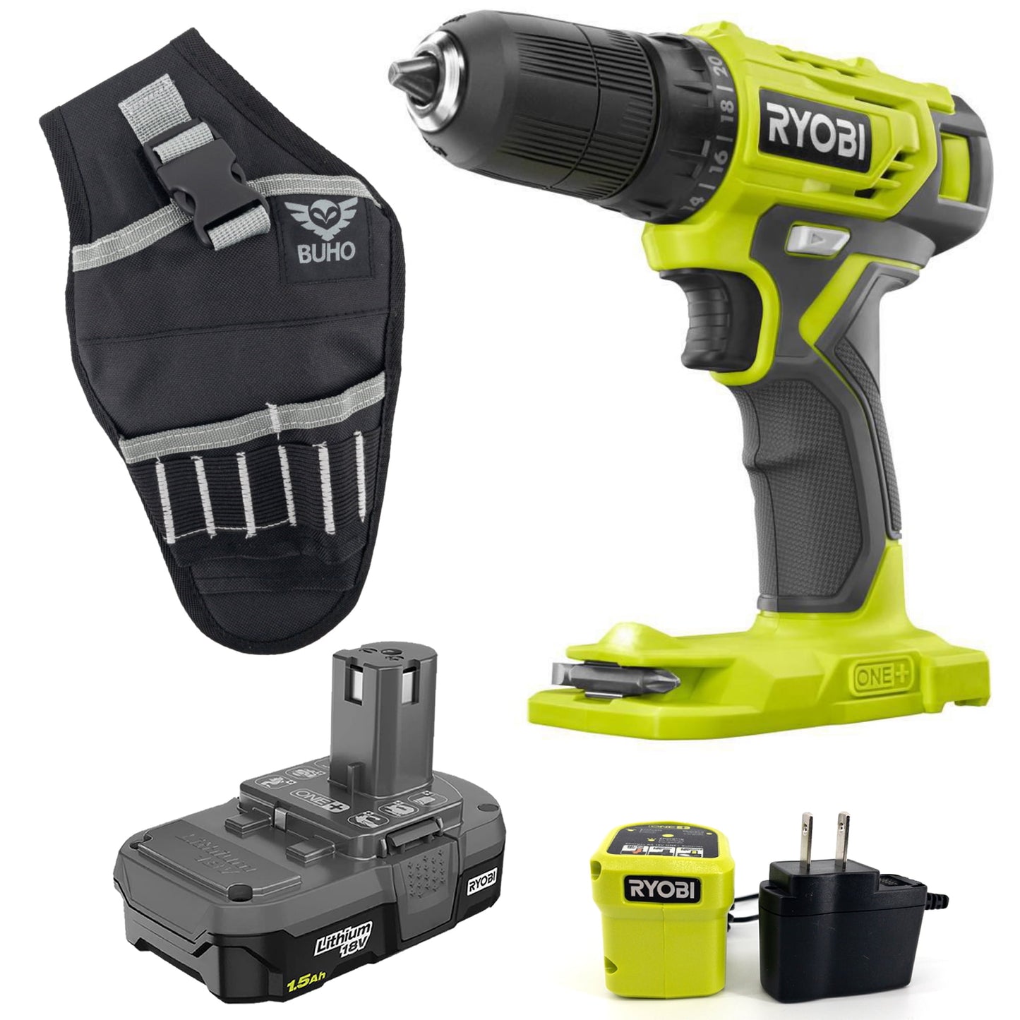 Ryobi 18-Volt ONE+ P215K 3/8" Drill Driver, 1.5 Ah, Lithium-Ion, Battery and Charger, 2 Piece
