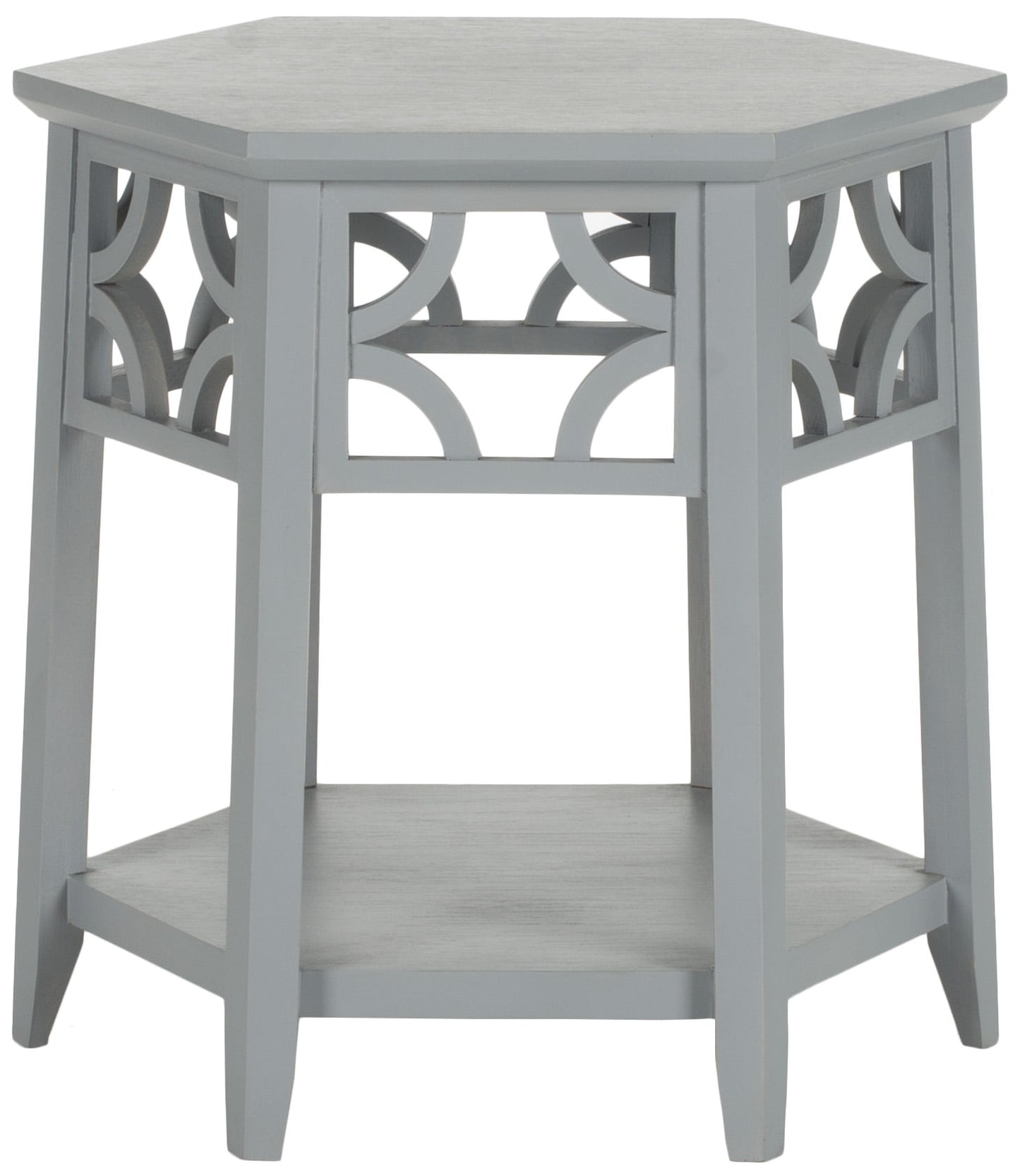 SAFAVIEH Connor Geometric Hexagon End Table w/ Shelf, Pearl Blue Grey