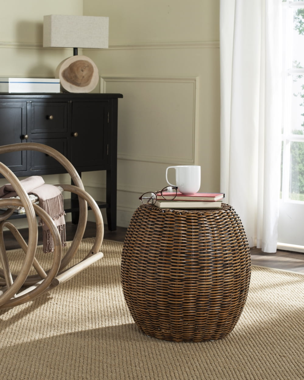 SAFAVIEH Remi Traditional Rattan End Table, White Washed