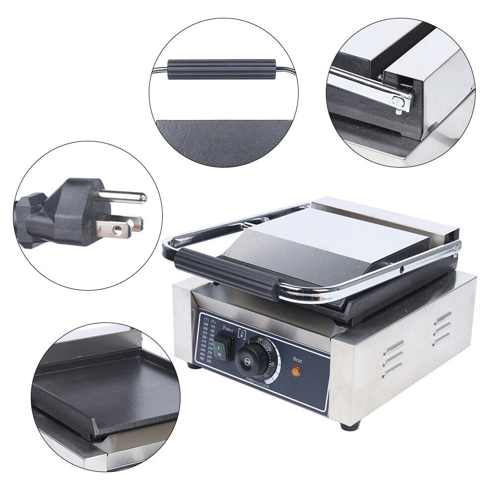 SHZICMY NEW Single Panini Sandwich Press Grill Smooth Flat Surface Restaurant Cafe 110V