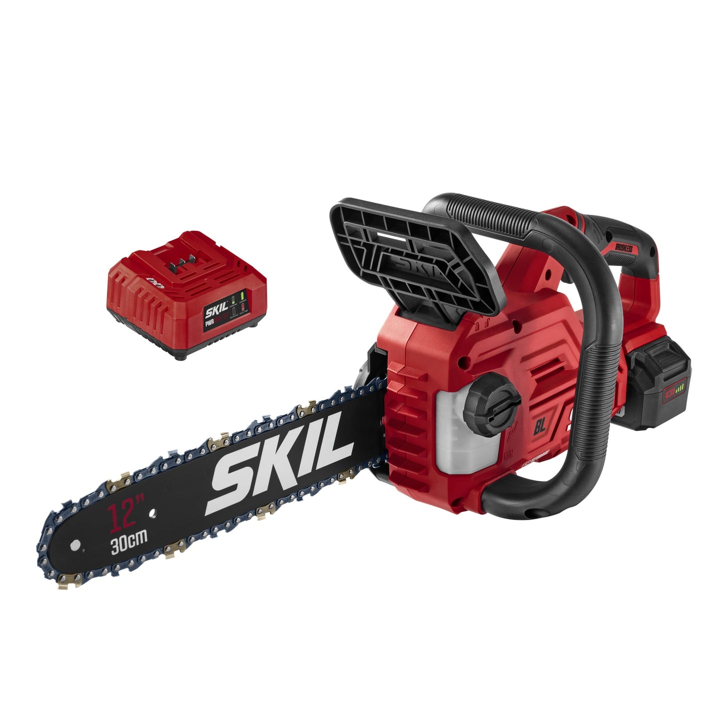 SKIL PWR CORE Brushless 40V 12-inch Chain Saw , Tool-Less Chain Tensioning, 4.0Ah Battery and Charger