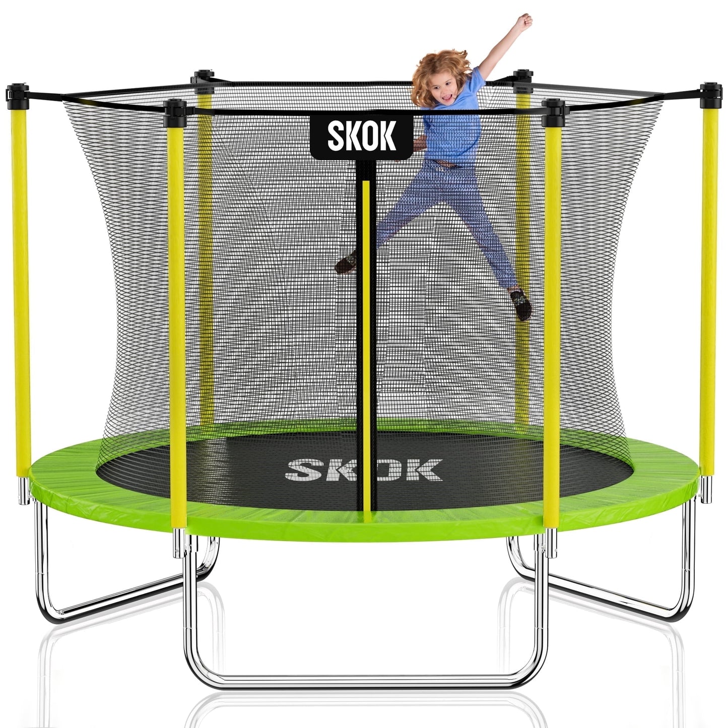 SKOK 8FT Trampoline for Kids and Adults,400LBS Weight Capacity Recreational Trampoline with Safety Enclosure Net