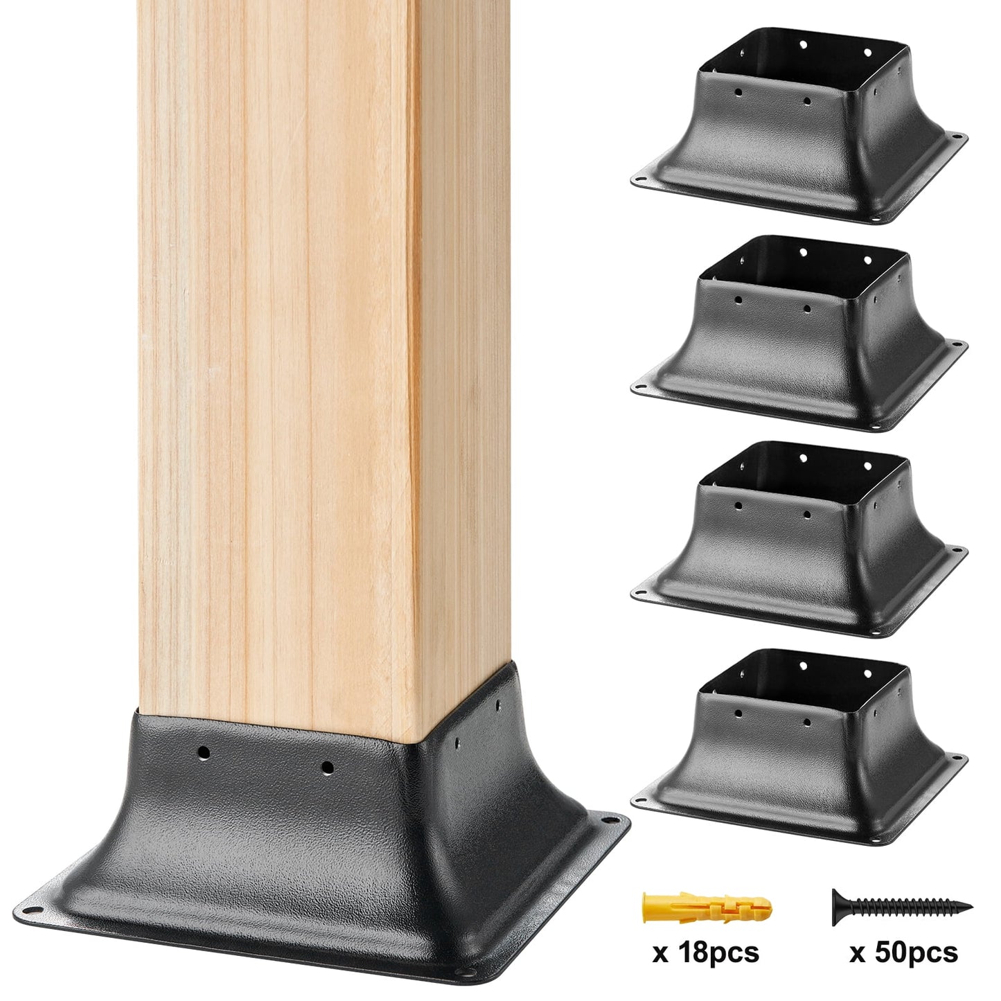 KFFKFF 4Pcs 4x4 Post Base Brackets Heavy Duty for Standard Wood Post Anchor