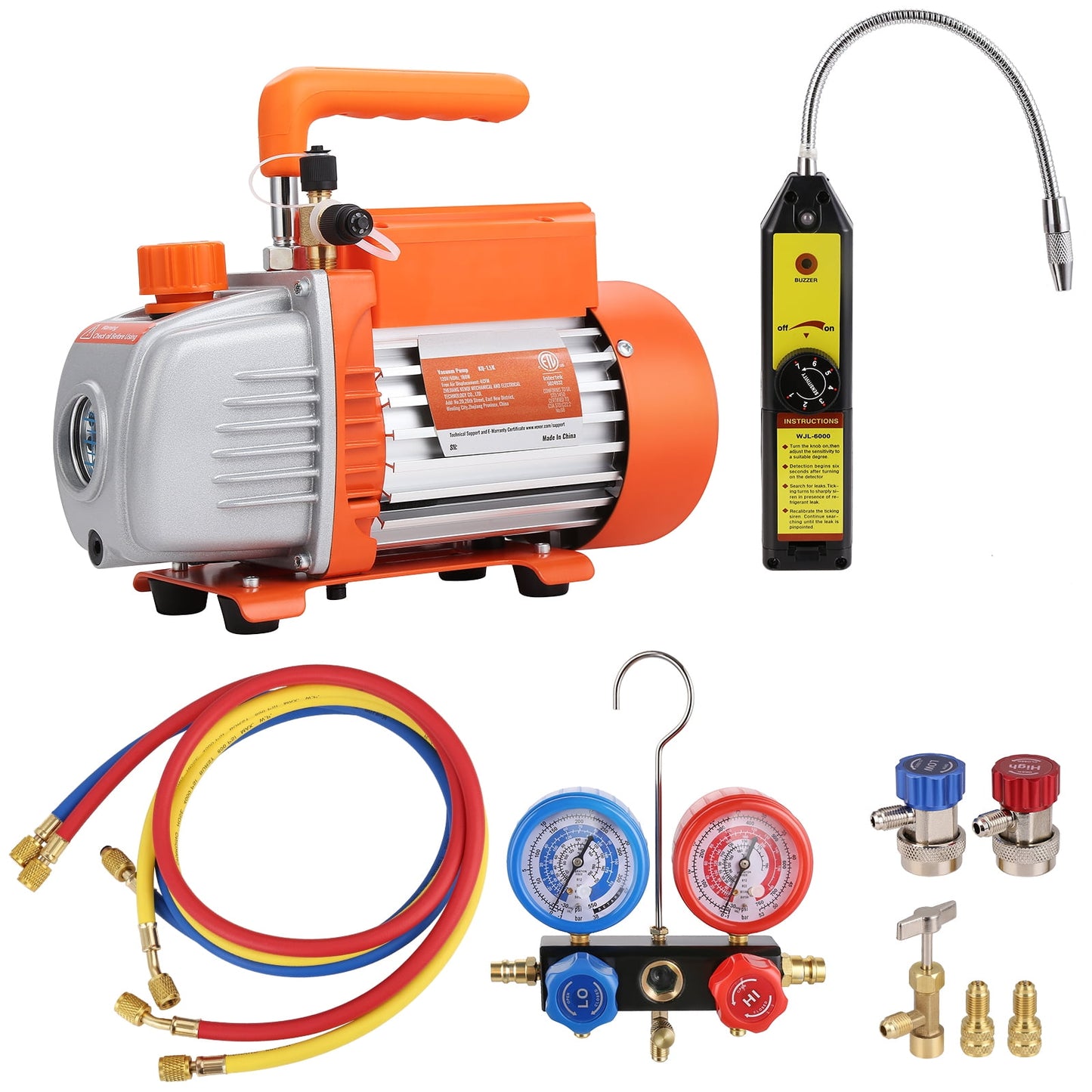 KFFKFF HVAC Vacuum Pump Gauge Set 4.5 CFM 1/4 HP Manifold Gauge Kit with Hose