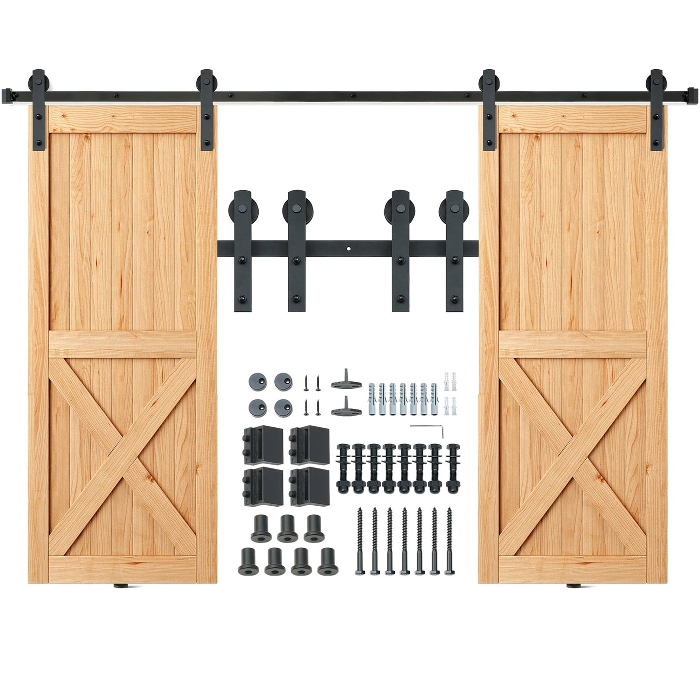 KFFKFF I Hanger Sliding Barn Door Hardware Closet Track Kit for Double Doors 8FT
