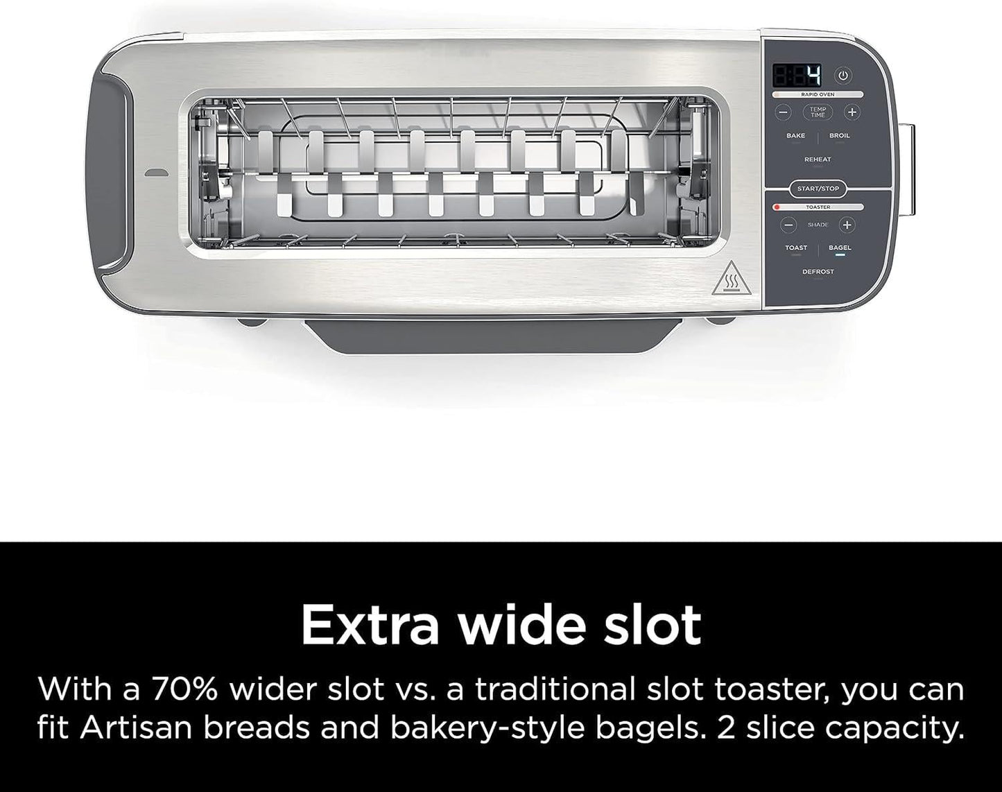 ST101 Foodi 2-in-1 Flip Toaster, 2-Slice Capacity, Compact Toaster Oven, Snack Maker, Reheat, Defrost, 1500 Watts, Stainless Steel, 6 Functions