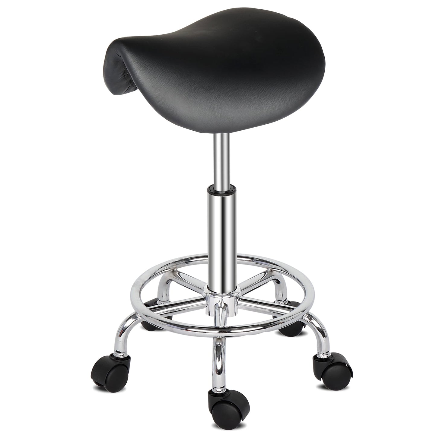 Saddle-shaped 360°Rotating Bar Stool, PU Leather Sponge Plastic Stool with 5 Casters, Comfortable Fashionable Bar Stool for Home Bar Kitchen