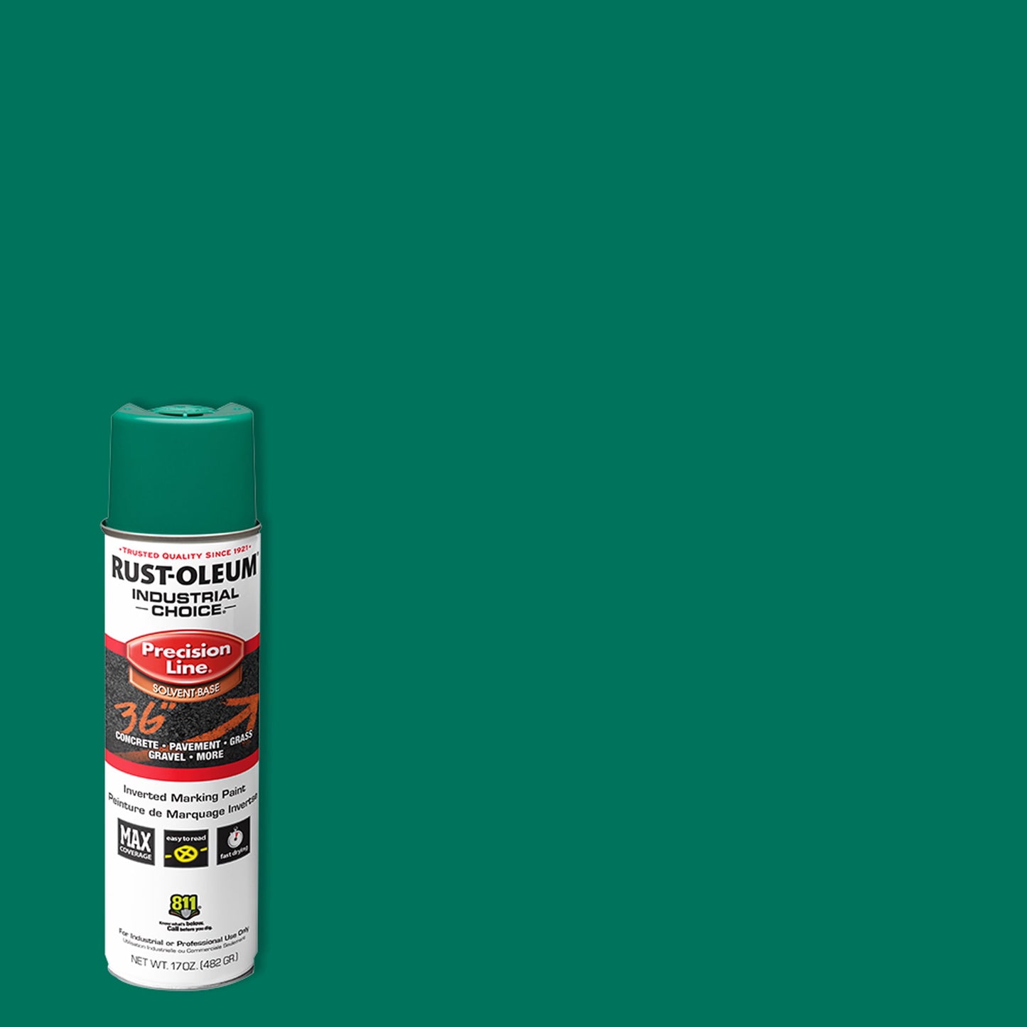 12 Pack, Safety Green, Rust-Oleum Precision Line Marking Flat Spray Paint- 17 oz
