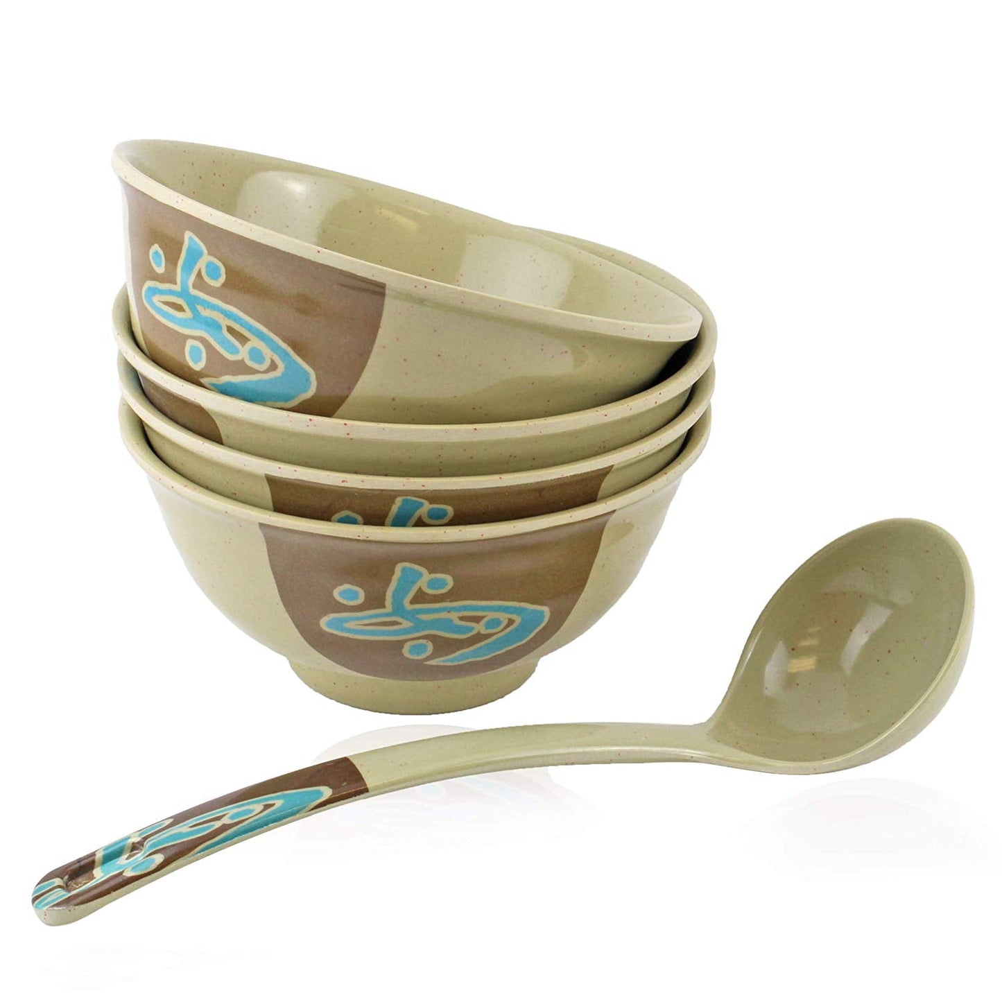 Set of 4 Quality Japanese Noodle Soup Ramen Bowl with 1 Spoons Soup Ladle