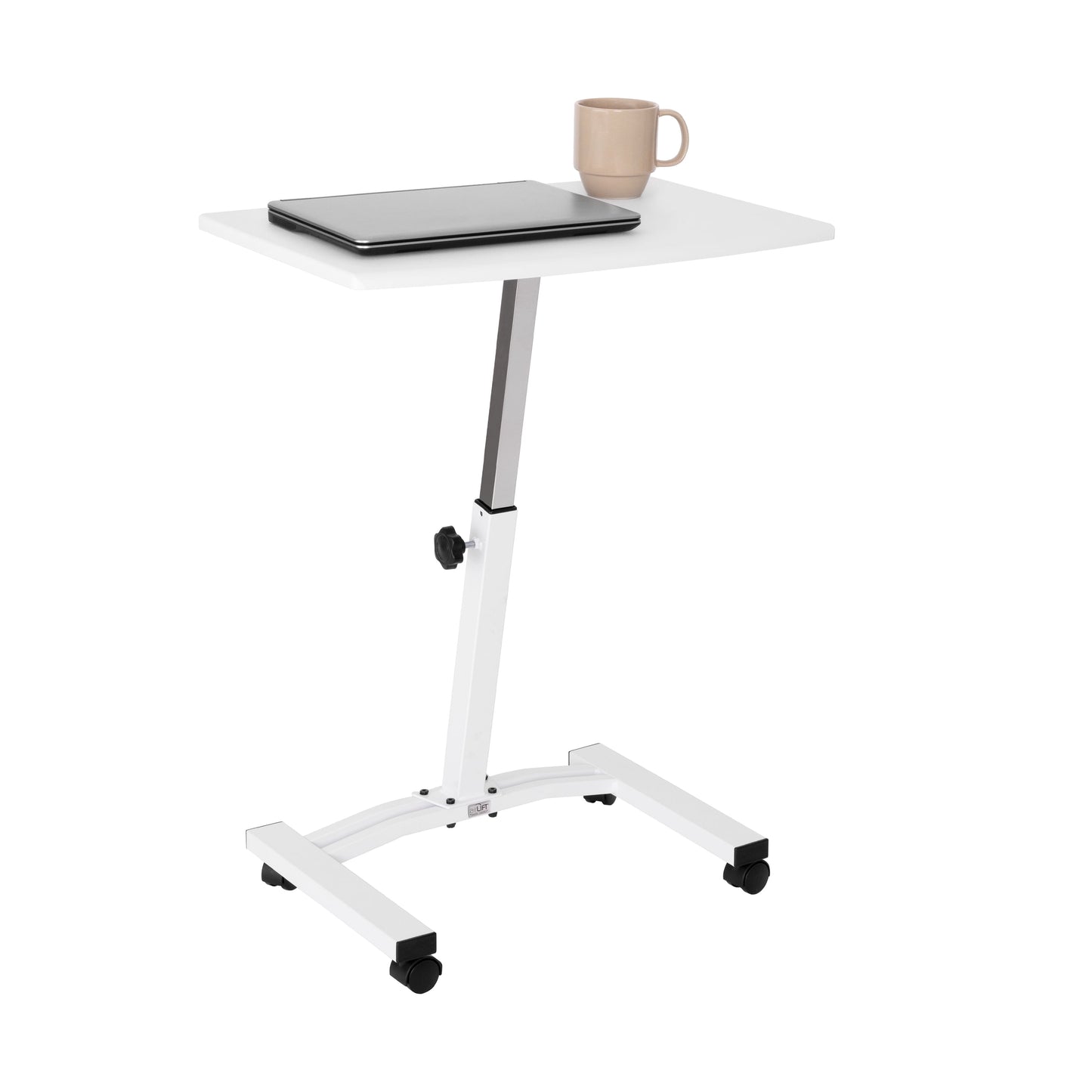Seville Classics airLIFT® Height Adjustable Mobile Rolling Laptop Cart Desk w/ Wheels, White, Flat (24")