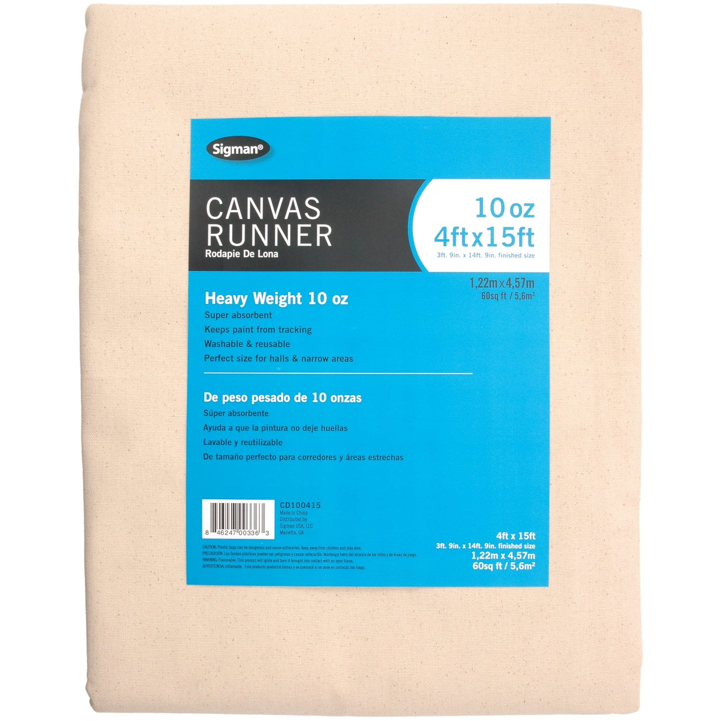 Sigman 10 oz 4' x 15' Canvas Drop Cloth Runner