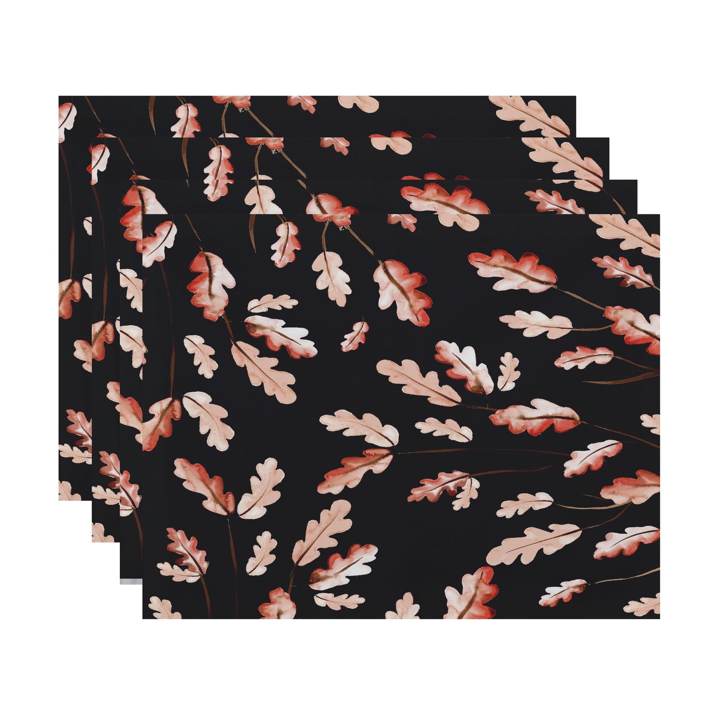 Simply Daisy Wild Oak Leaves 18 x 14 Inch Black Floral Print Placemat (Set of 4)
