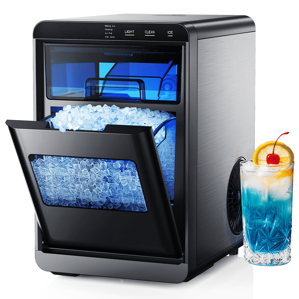 Simzlife Nugget Ice Maker Countertop, 44lbs/24H, Self-Cleaning, Soft Chewable Pellet Ice, Pebble Ice Maker Machine for Home/Kitchen/Party