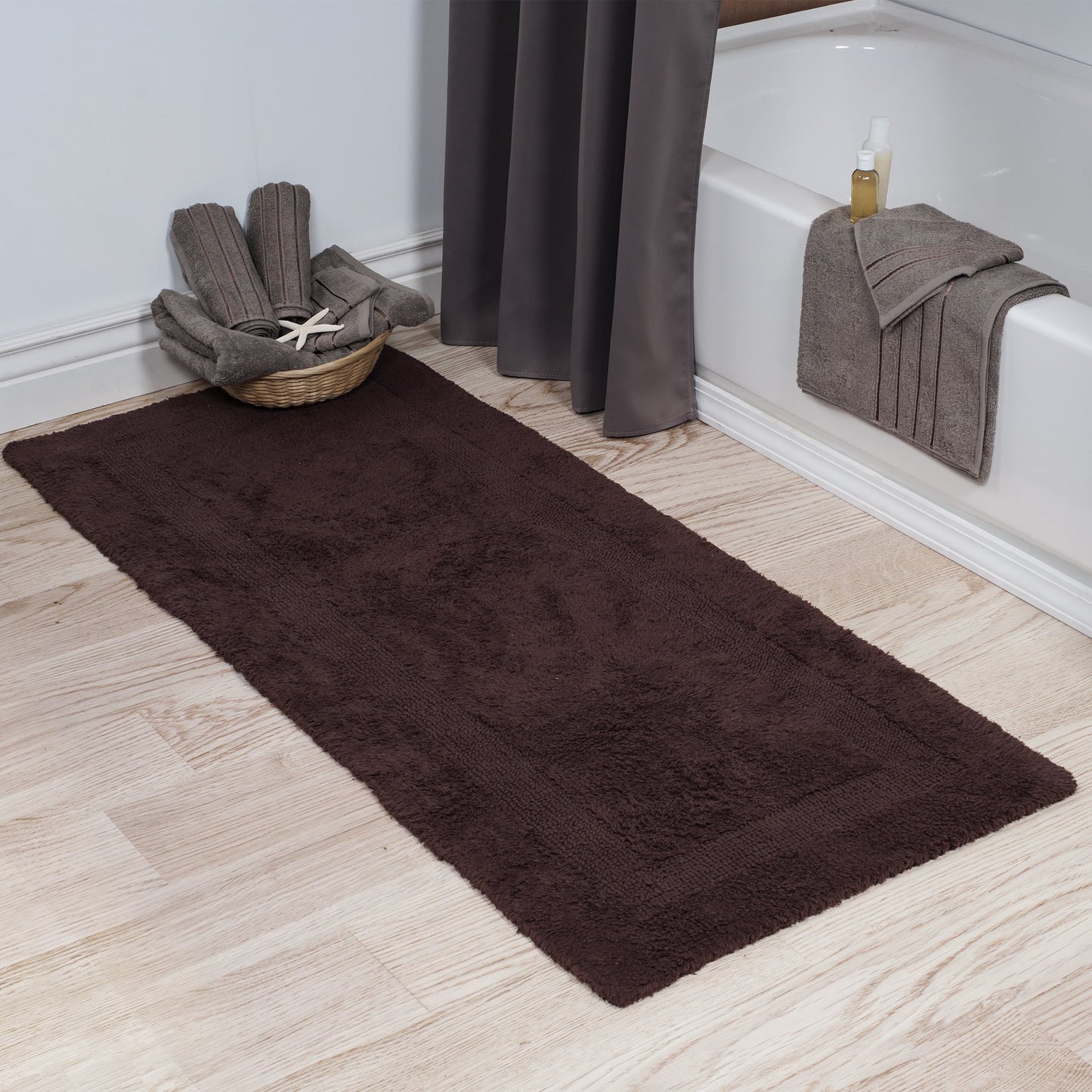 Lavish Home Tapete de Baño de Algodón Lavable a Máquina de 60x24 Pulgadas (Chocolate)