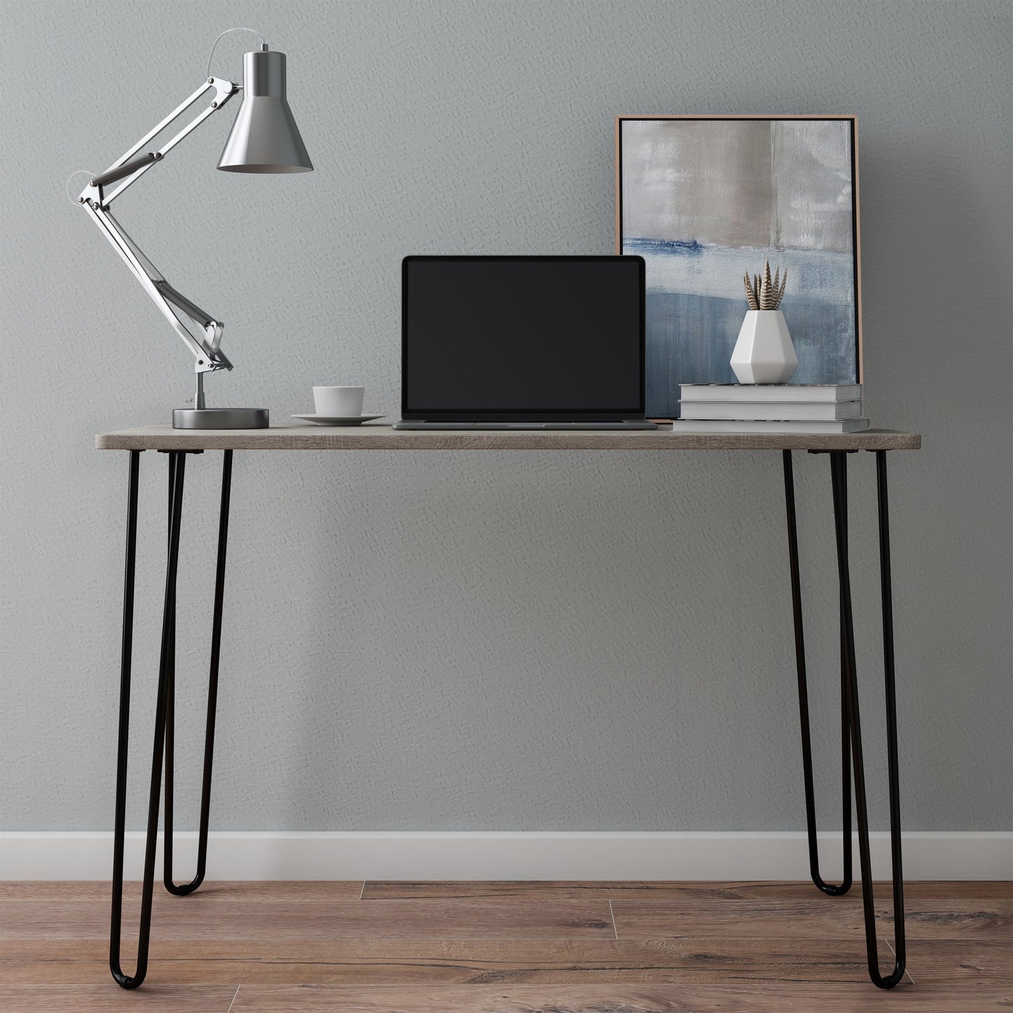 Somerset Home Modern Desk with Hairpin Legs - Home Office Furniture (Gray)