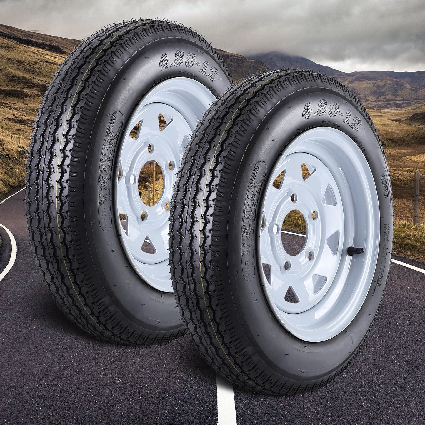 Soonbuy Set of 2 Trailer Tires, 4.80-12, With 12" Rim, 6PR