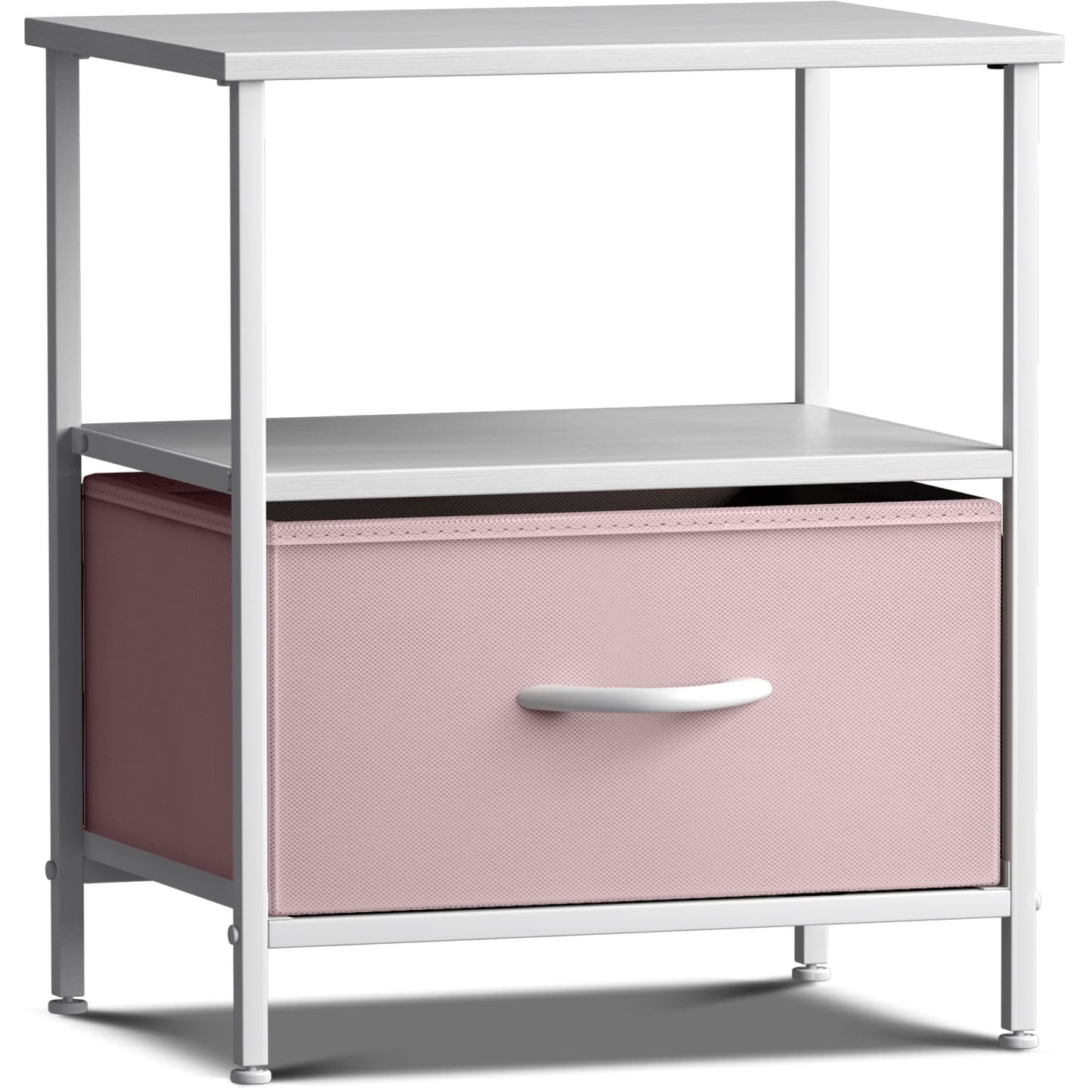 Sorbus 1-Drawer Nightstand with Shelf, Fabric Bin Storage, Steel Frame, Pink