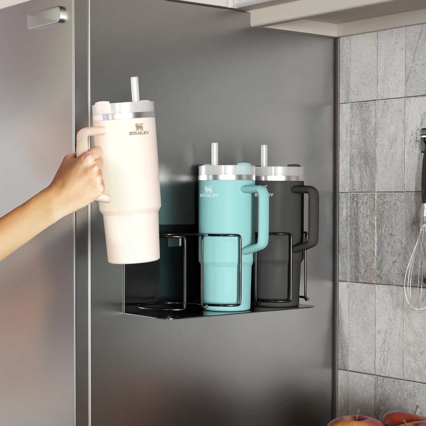 Sorbus Magnetic Cup Holder Rack – Holds 3 Tumblers or Water Bottles – Adjustable Black Organizer for Fridge, Oven, or Wall – Includes Adhesive Tape & Screws for Easy Mounting