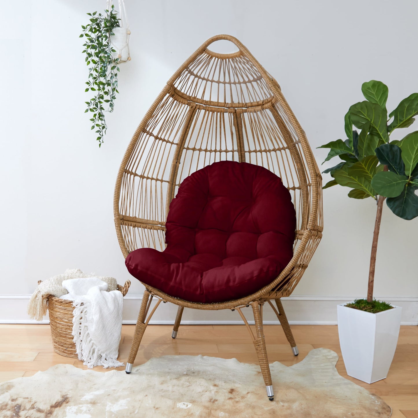 Sorra Home Indoor Burgundy Egg Chair Cushion 44 in x 27 in x 4 in