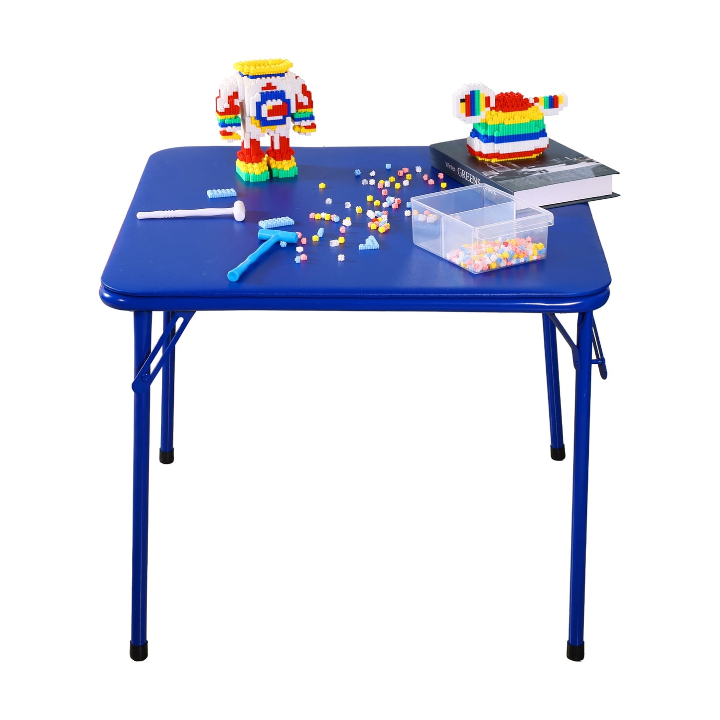 FlexWave Children's Edition Folding Table,Includes 1 Square Card Table,with Blue Padded Top ,for Home, Game Night, Picnic, or Party