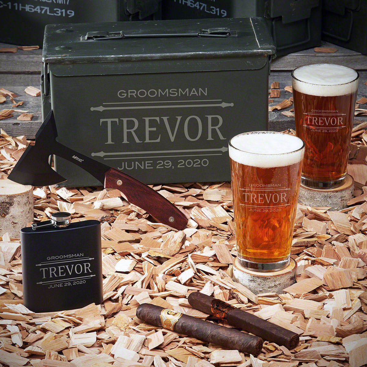 Stanford Personalized .50 Cal Ammo Can and Pint Glasses Gift Set
