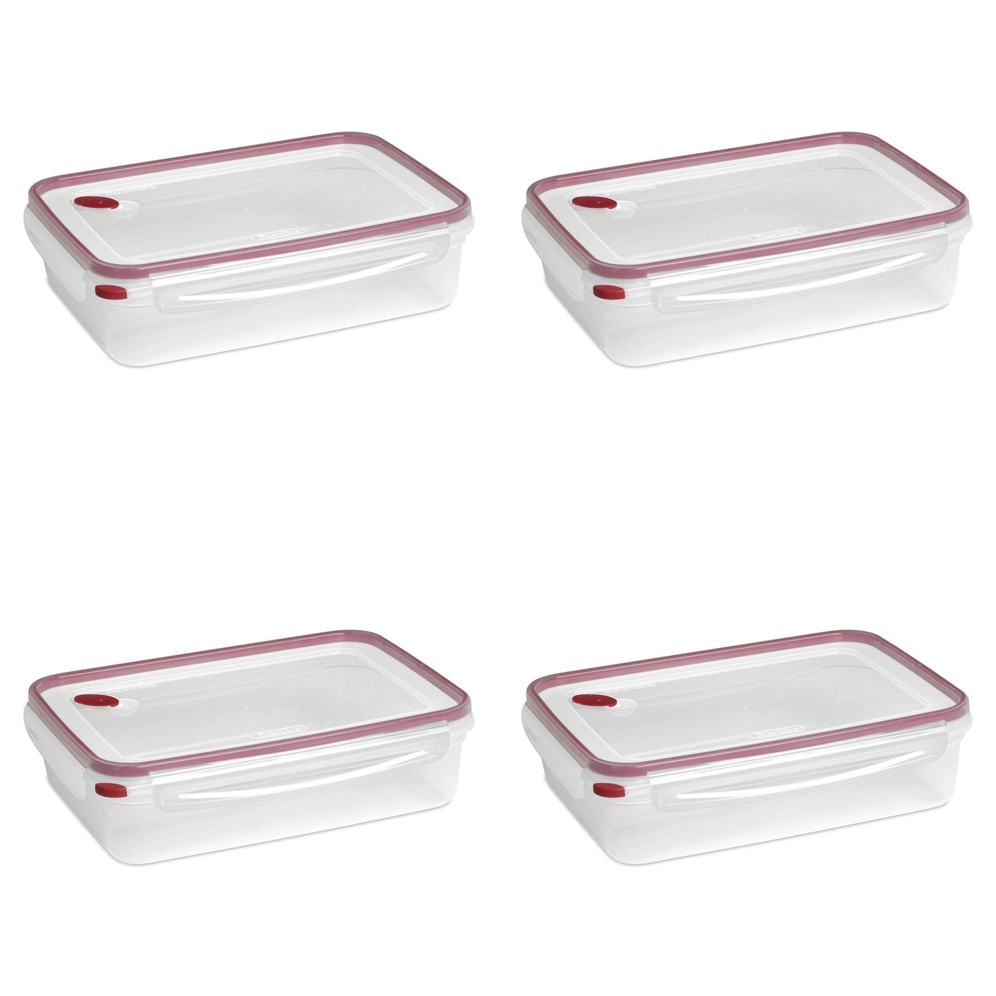 Sterilite Ultra•Seal™ 16.0 Cup Rectangle, Latching Food Storage Container, Airtight Watertight Seal, Red, 4 Count