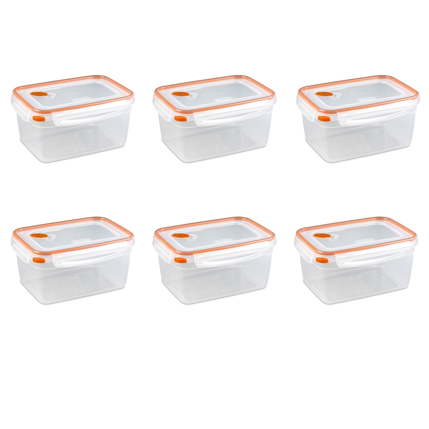 Sterilite Ultra•Seal™ 12.0 Cup Rectangle, Latching Food Storage Container, Airtight Watertight Seal, Orange, 6 Count