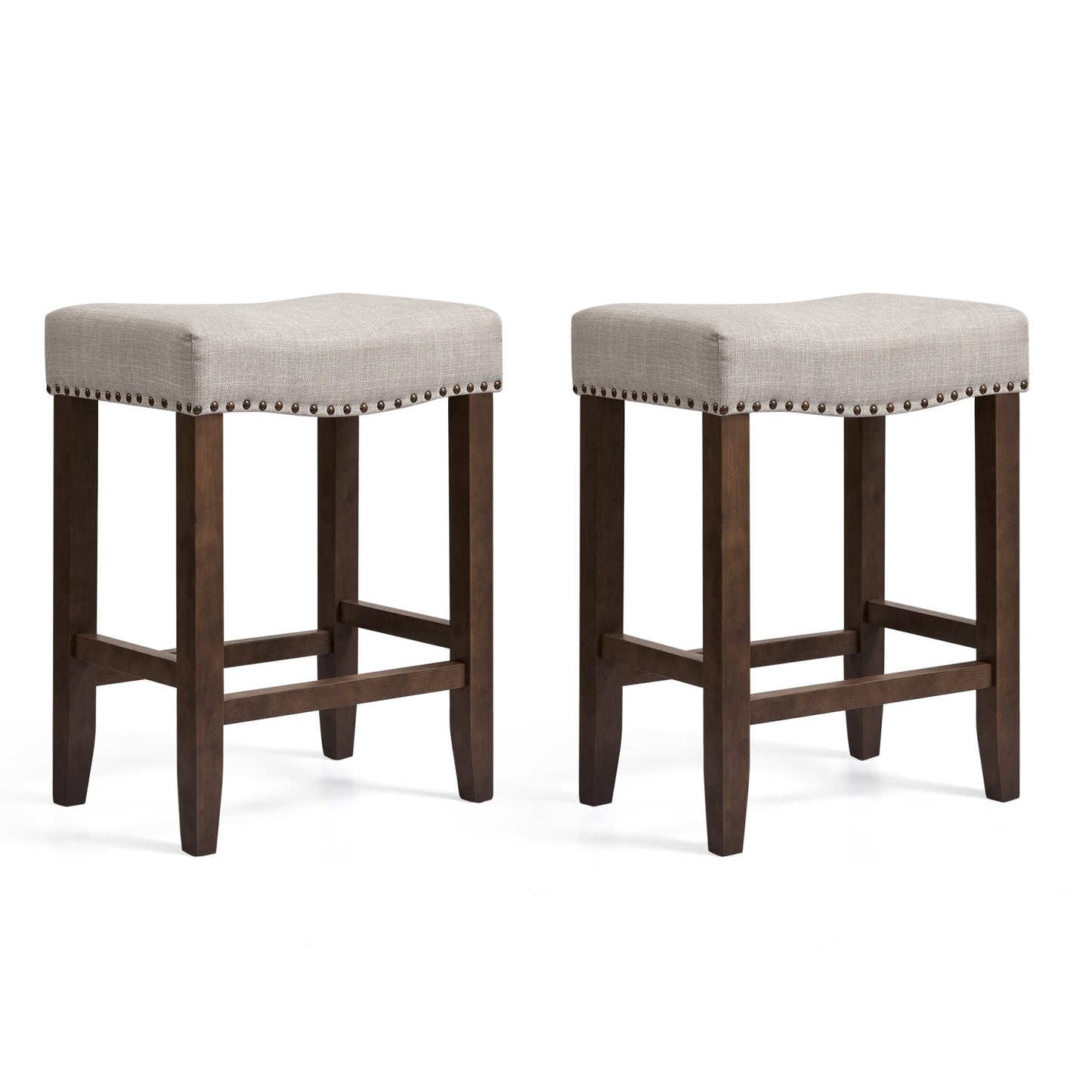 Subrtex 29" Backless Bar Stool, Upholstered Saddle Seat Counter Stool with Solid Wood Legs for Kitchen, Set of 2, Gray