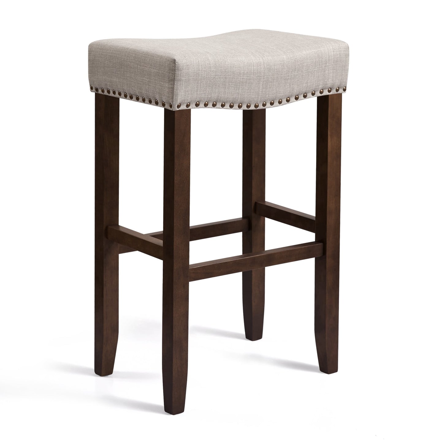 Subrtex 29" Backless Bar Stool, Upholstered Saddle Seat Counter Stool with Solid Wood Legs for Kitchen, Gray