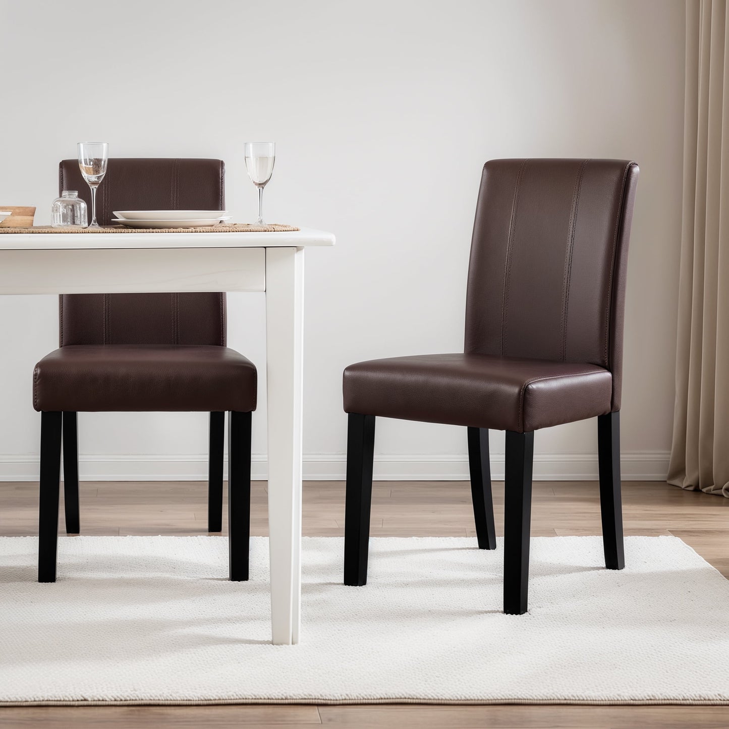 Subrtex Modern Parsons Faux Leather Dining Chairs Set of 2 Upholstered Dining Chairs–Brown