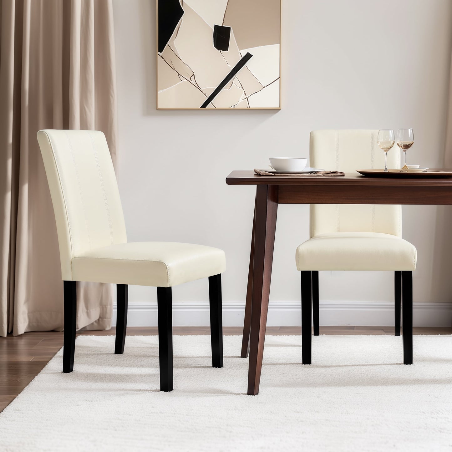 Subrtex Modern Parsons Faux Leather Dining Chairs Set of 2 Upholstered Dining Chairs–White