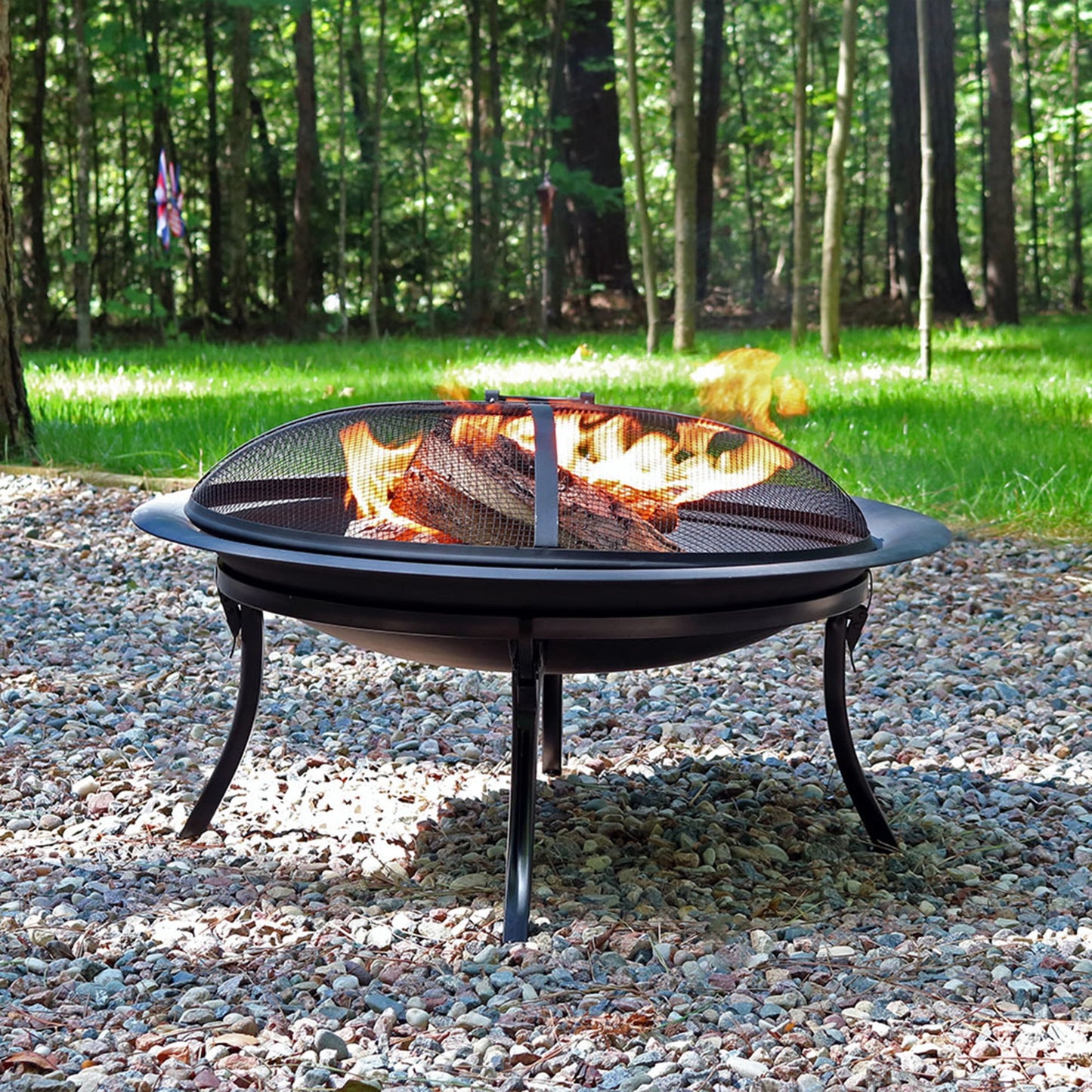 Sunnydaze 29" Round Wood-Burning Black Finish Steel Portable Fire Pit Bowl with Poker and Cover