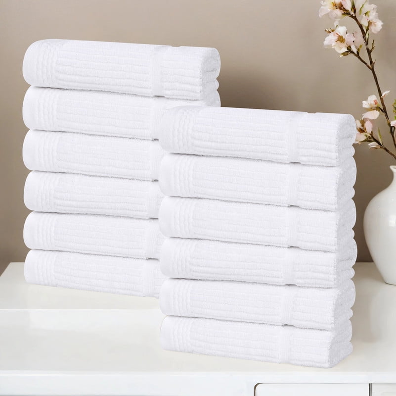 Superior Milo 12 Piece Smart Twist Cotton Washcloths, Medium Weight Ribbed Design Towels, White