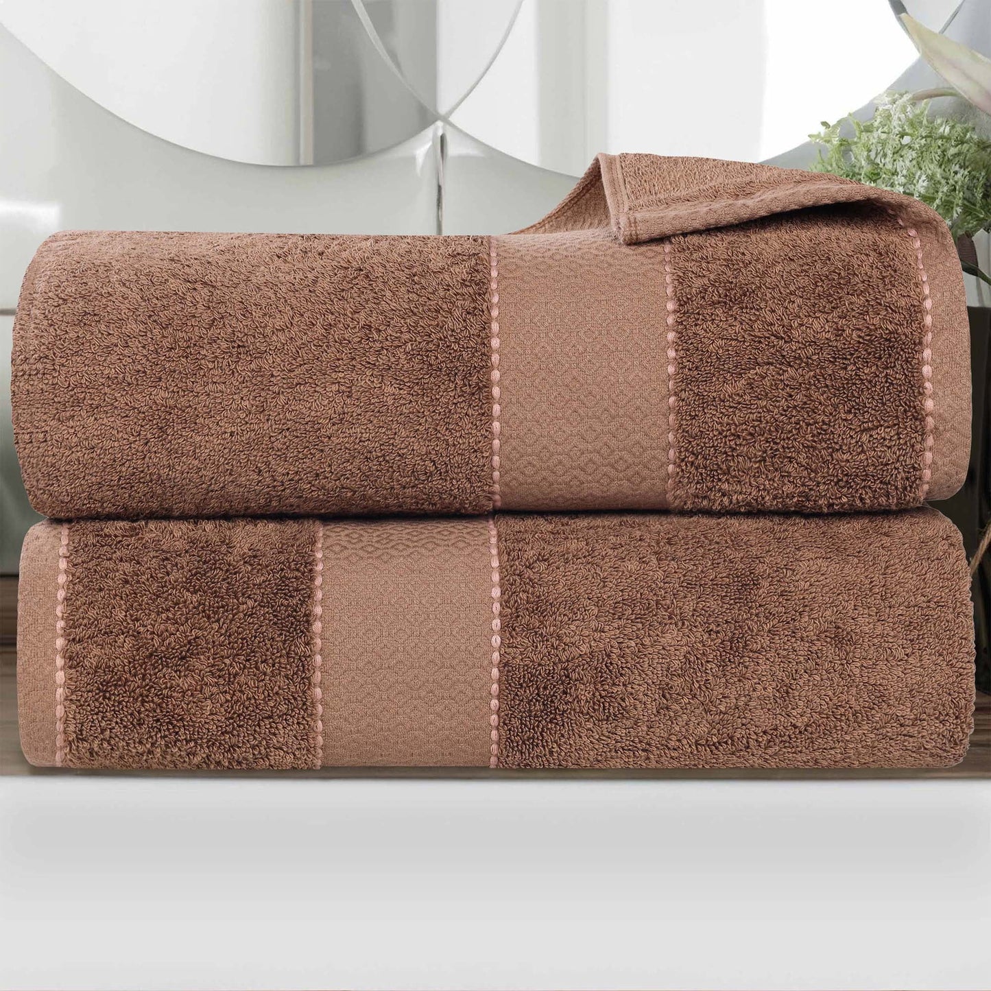 Superior Niles Giza Cotton 2 Piece Bath Sheet Set, Egypt Produced Soft Towels, Chocolate