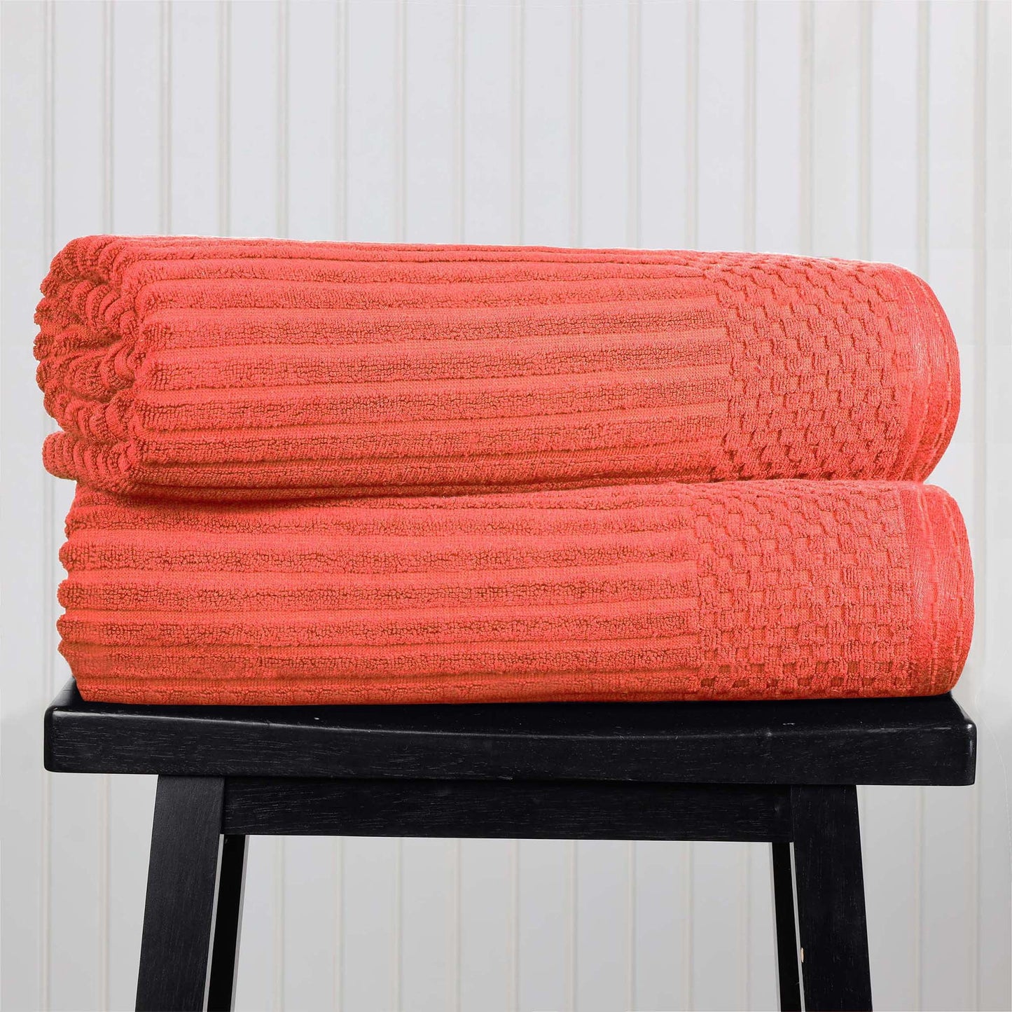 Superior Soho Ribbed Cotton Absorbent Bath Sheet Set of 2, Coral