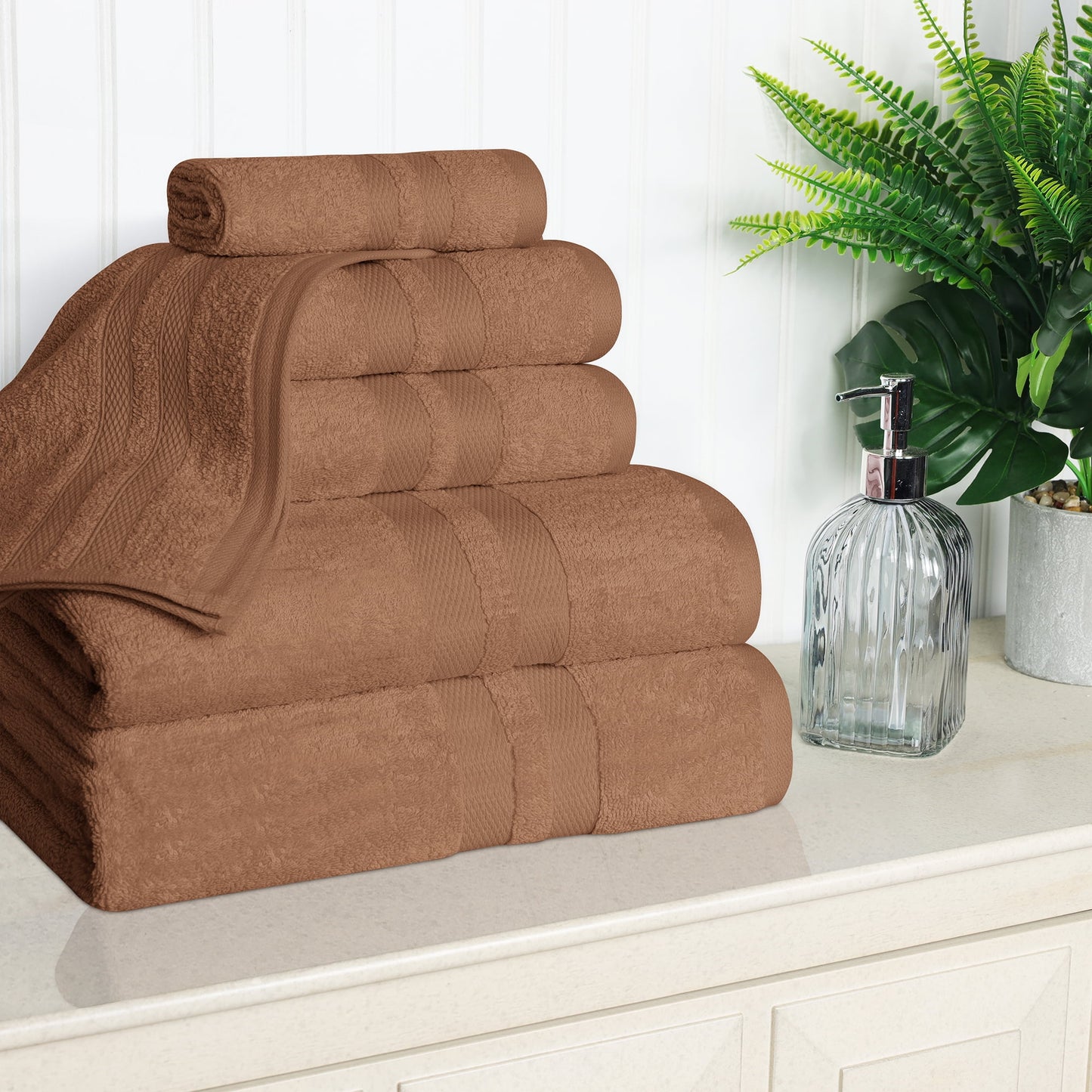 Superior Juego de Toallas de Algodón Ultrasuave de 6 Piezas, Toallas Lisas Altamente Absorbentes, Chocolate