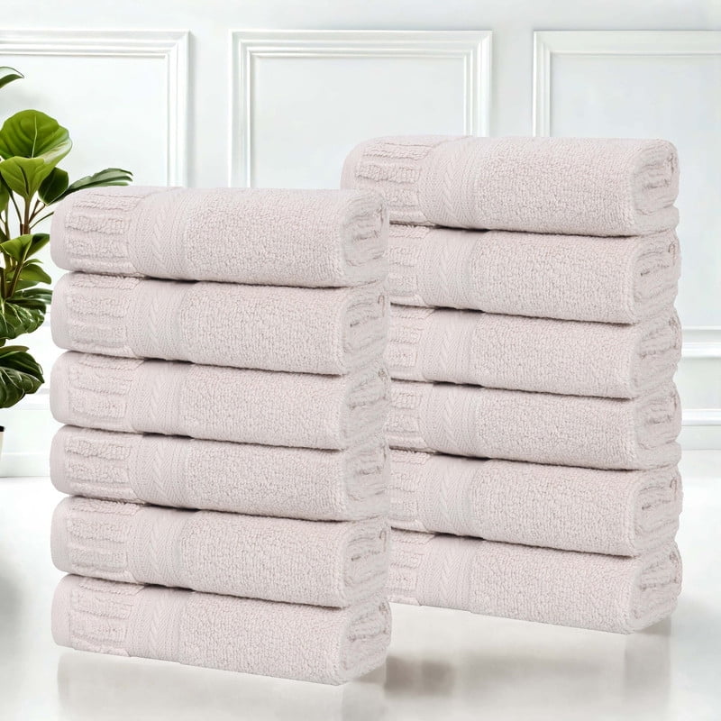 Superior Venice Zero Twist Face Towels Washcloths, Set of 12, Silver