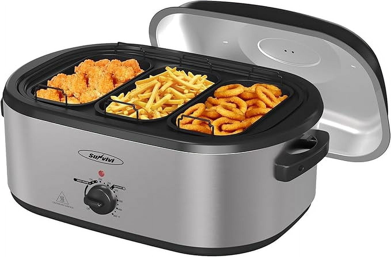 Superjoe Electric Roaster Oven, 24 QT Roaster with 3 Compartments and Self-Basting Lid, Turkey Roaster Oven with 150-450ðF Full-Range Temperature Control, Removable Pan , Stainless Steel, Silver