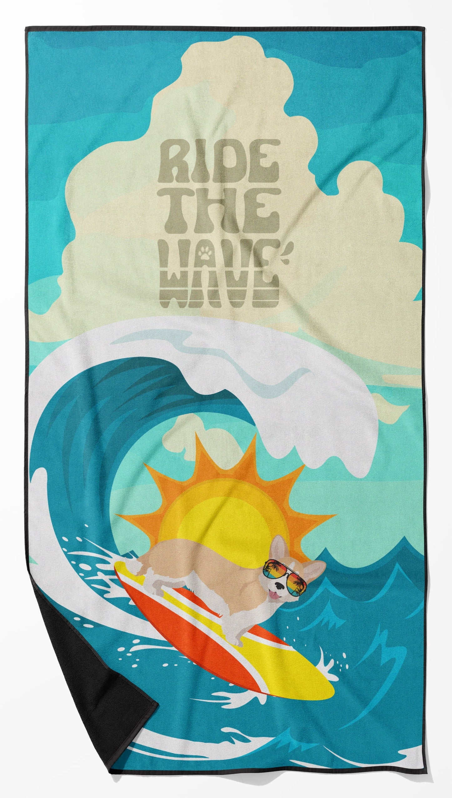 Surfer Dog Fawn Cardigan Corgi Premium Beach Towel 30 in x 60 in