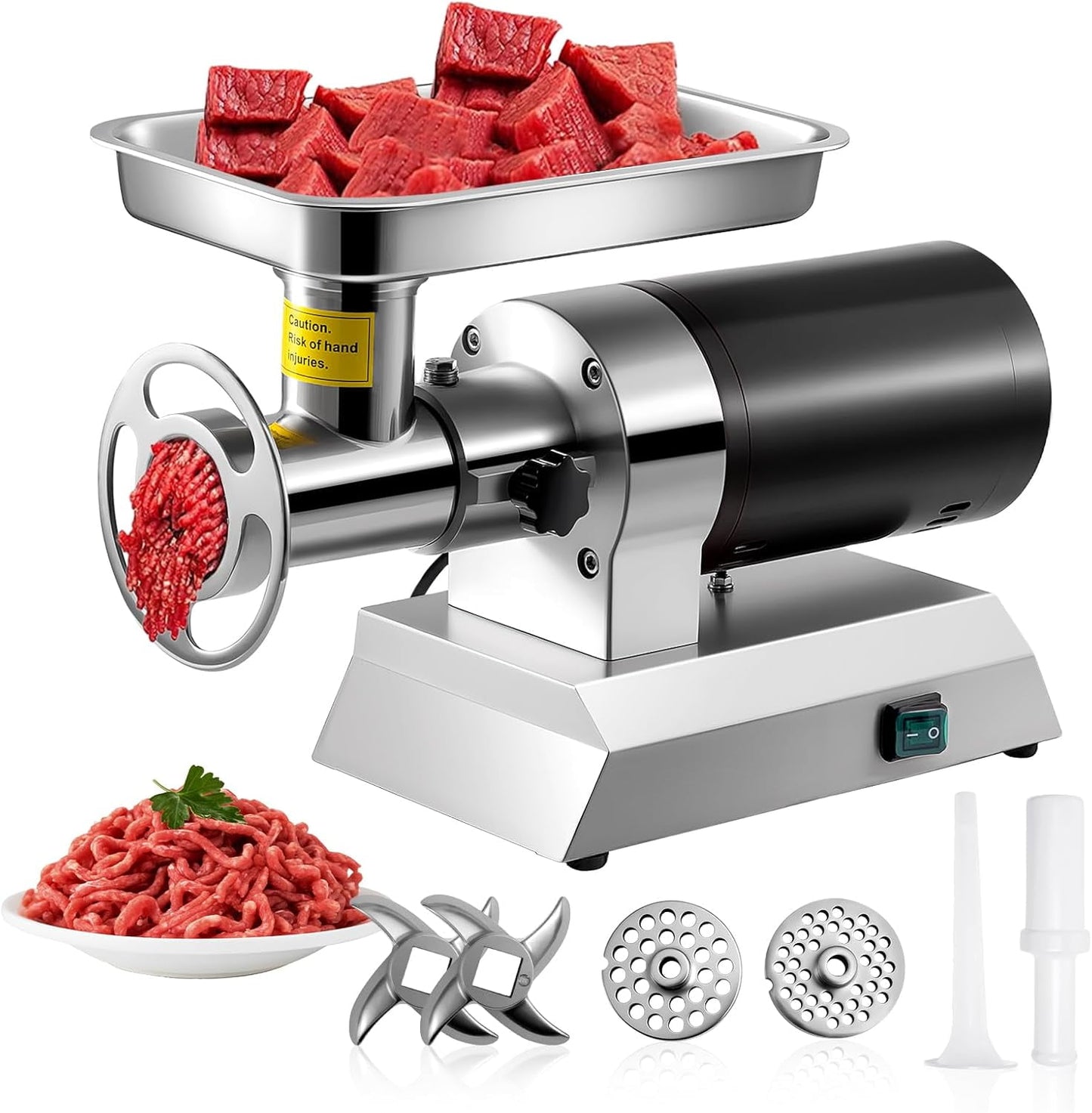 TECSPACE 1.14 HP 850W Food Grade Stainless Steel Commercial Meat Grinder Heavy Duty, 550 LBS/H Capacity Meat Grinder, Grinding Speed 140 R/MIN