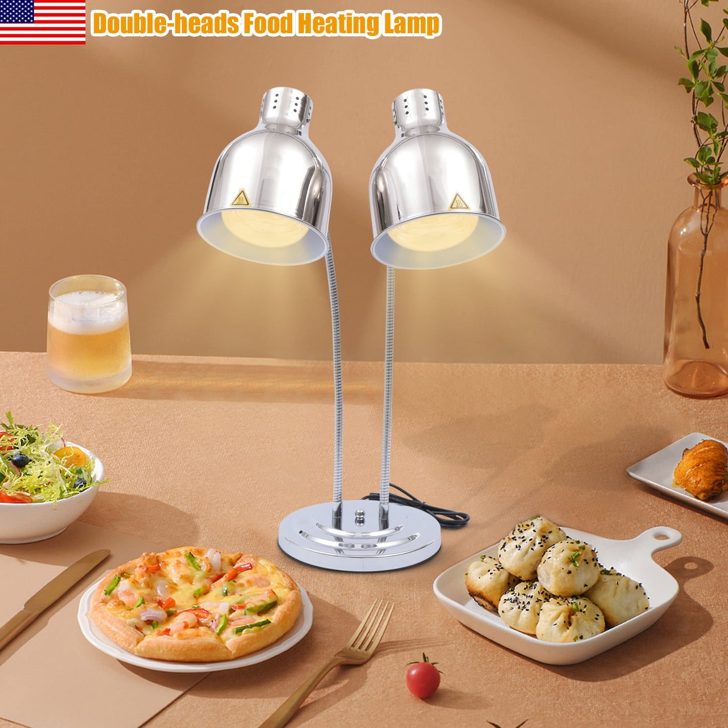 TOOL1SHOoo Food Heat Lamps with Dual 250w Bulbs Food Warmer Lights for Restaurant Kitchen Buffet Warmer Table (Double Head)